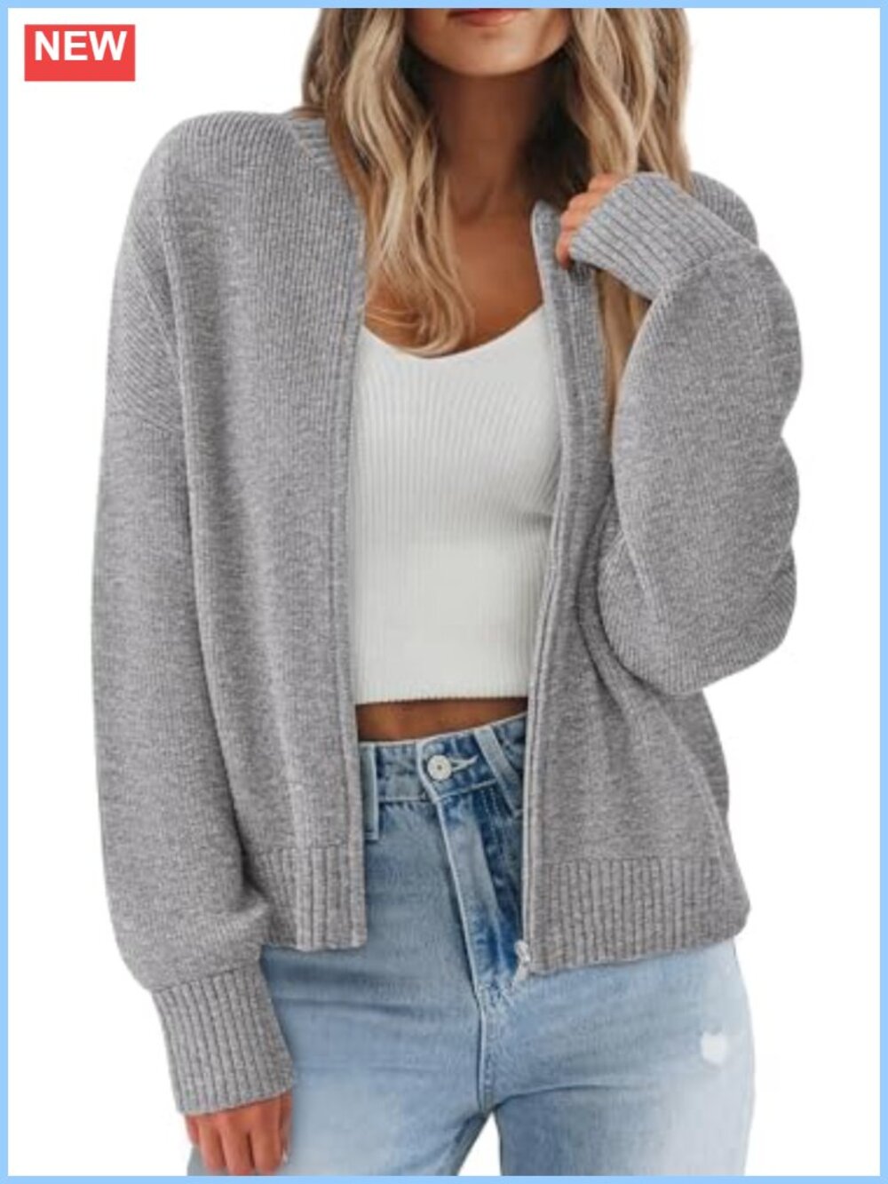 Chunky Knit Zip Up Cardigan Sweater Open Front Womens Fall Layering Piece